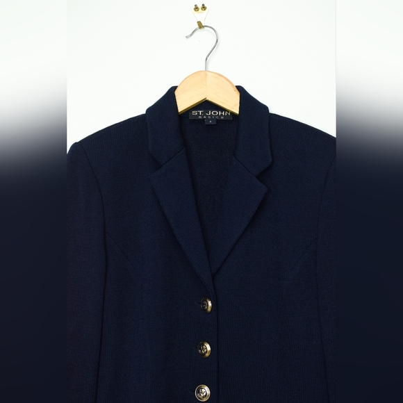 Vintage St. John Santana Knit Blazer Navy Blue Sz 4 - Picture 4 of 11